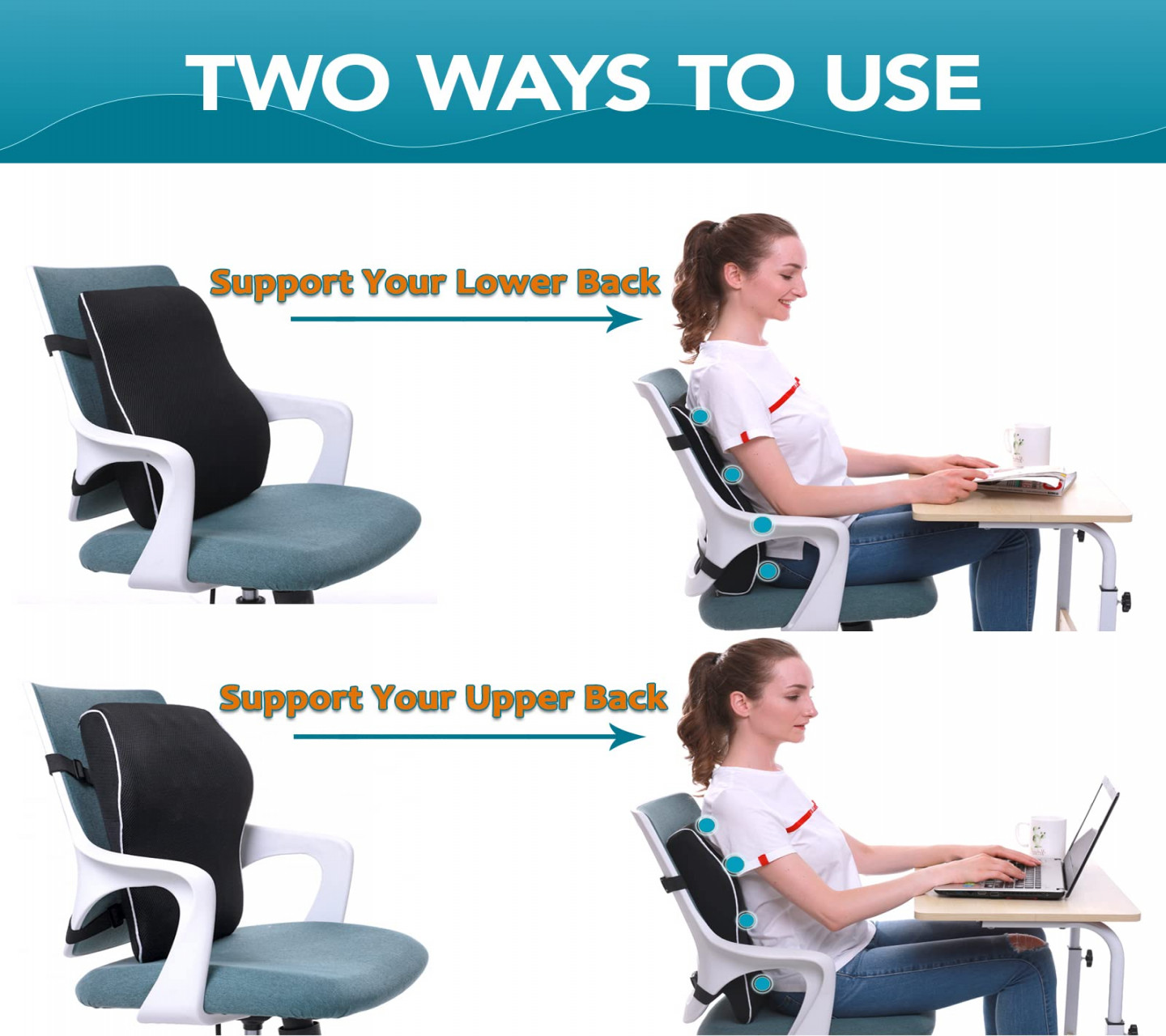 Lumbar Support Pillow For Office Chair Memory Foam Back Cushion 